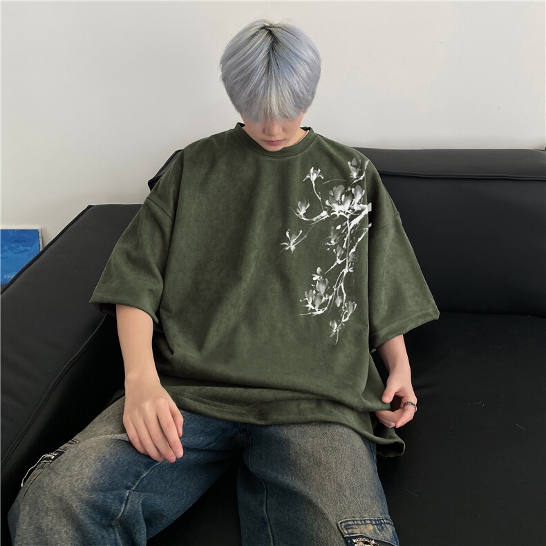 得物抖音直播高品质麂皮绒风印花宽松短袖djp296-特批23控39,男装T恤,星座605(原A050)