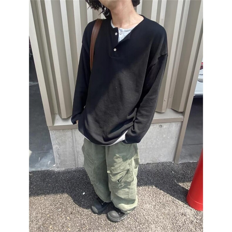 美式复古假两件长袖t恤男2024早秋新款痞帅高级感百搭打底衫卫衣图片