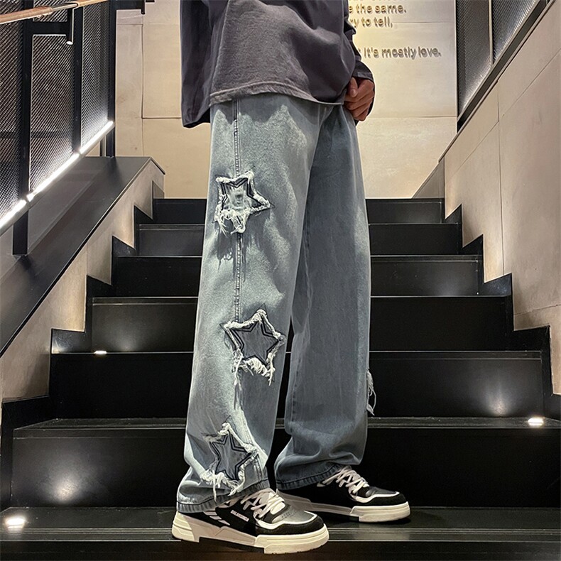 美式高街牛仔裤男女潮牌个性显高ins休闲裤B381-1/759P58,男装牛仔裤,电商B381-1