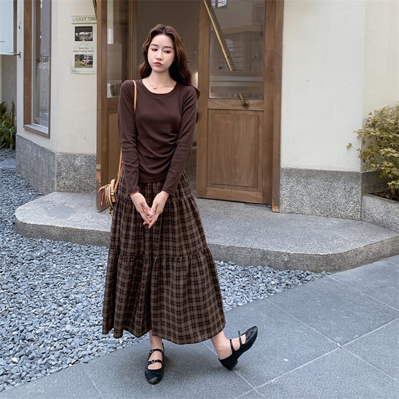【已出】T恤格子半身裙套装W582-P150-K208,女装套装/套裙,2C209