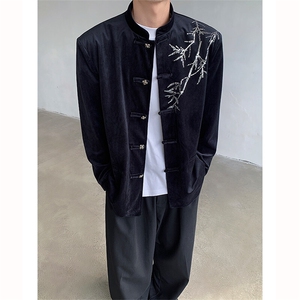 25新中式礼服重工亮片刺绣竹叶丝绒盘扣中山装西服外套XZ95-P158图片