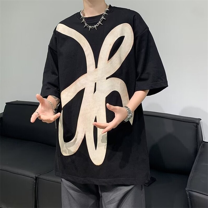 夏款男短袖T恤印花图案纯棉五分袖宽松T恤衫T30P38,男装T恤,星座1013-1