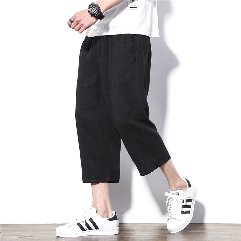 2020白墙风夏季新日系大码男宽松亚麻七分裤棉麻休闲裤K256-P35,男装休闲裤,电商A001