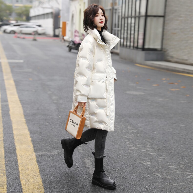 亮皮羽绒服女2020冬季新款韩版时尚亮面炫彩羽绒衣防寒外套中长款,女装羽绒服,素月