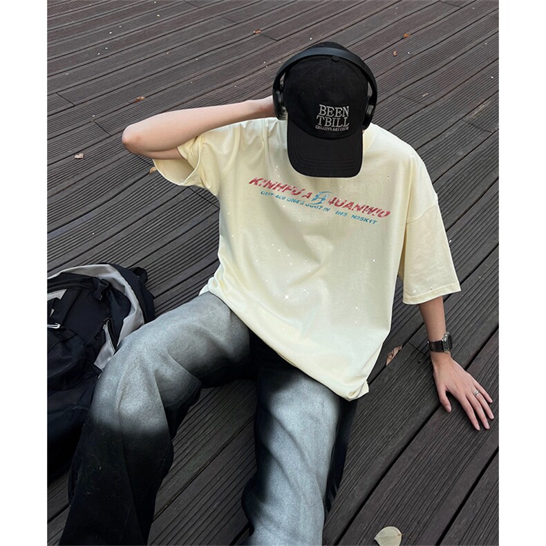 量大优供抖音视频支持得物配合二开美式满天星亮片短袖T恤MTX521,男装T恤,电商A486