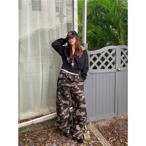 JIAONI美式复古豹纹拼接连帽开衫卫衣女重磅宽松休闲高街拉链上衣图片