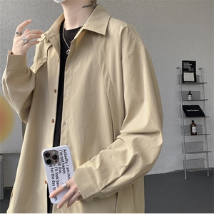CS1159-特P33 控58 秋季潮流大码拼接高级感痞帅衬衫宽松外套男图片