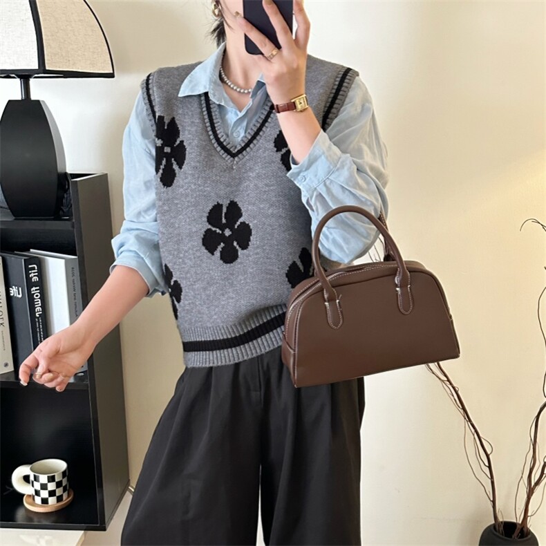 时尚女装秋冬新款安迪绒V领花朵马甲背心显瘦百搭针织衫外套,女装马甲,鑫之绒