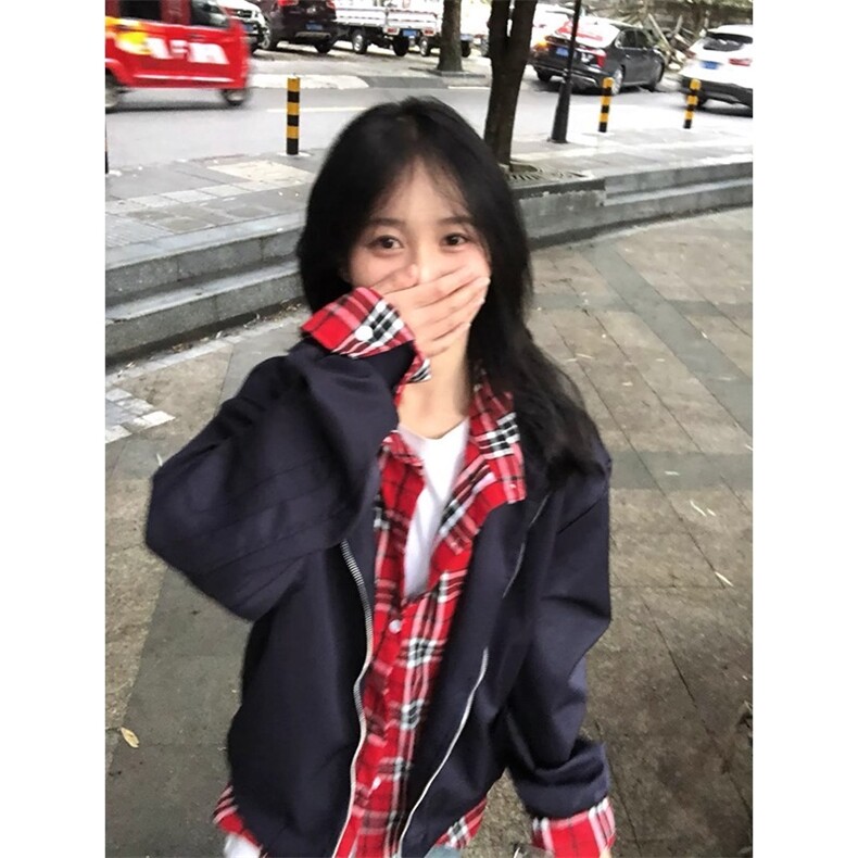 网络图现货美式小众格子拼接假两件飞行员夹克棒球服JJK8561-P70,男装夹克,星座715-7