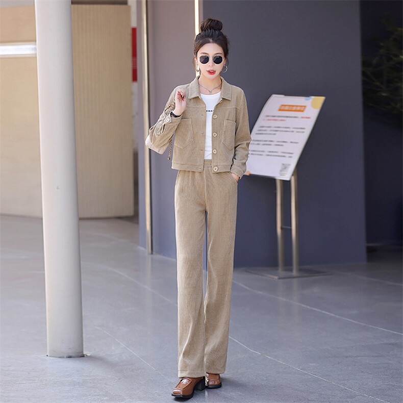 休闲套装女小个子2024春季新款时尚休闲洋气长袖短款上衣两件套,女装套装/套裙,梦依杭