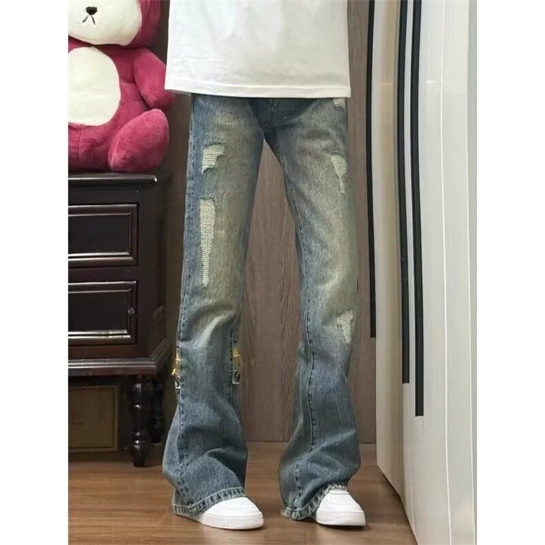 WE1538-P45美式cleanfit腰果花刺绣牛仔裤男弯刀修身直筒裤,男装牛仔裤,电商B323A