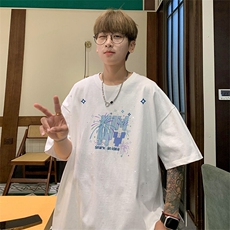 可48小时发货支持抖音得物来样二开美式满天星亮片短袖T恤MTX655，男装T恤，电商A486