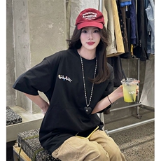 万针全刺绣工艺抖音得物高品质260克重磅纯棉双纱美式高街短袖T恤，男装T恤，电商A486-1