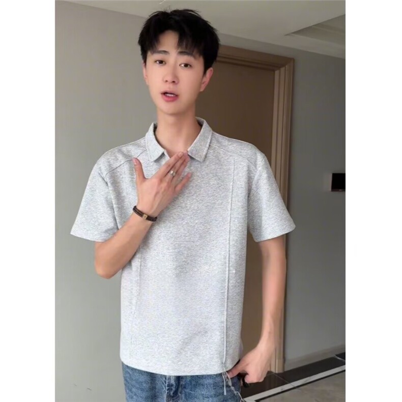 美式复古短袖t恤男女夏季新款潮牌宽松休闲百搭翻领polo衫上衣,男装T恤,星座506A