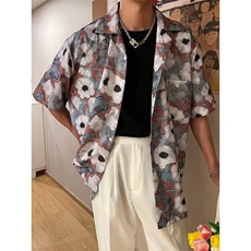 衬衫男韩版潮流印花高街帅2024夏季新款ins宽松痞子外套CY068-P27，男装衬衫，星座412