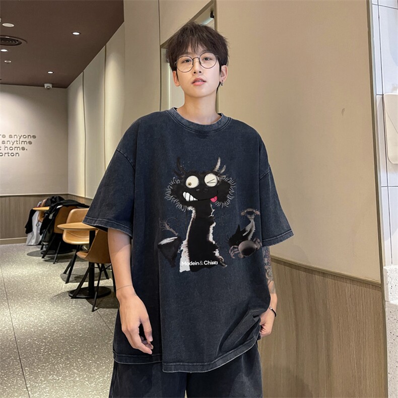 量大优供视频240g重磅美式炒雪花水洗做旧短袖t恤STX521-特P25,男装T恤,电商B371