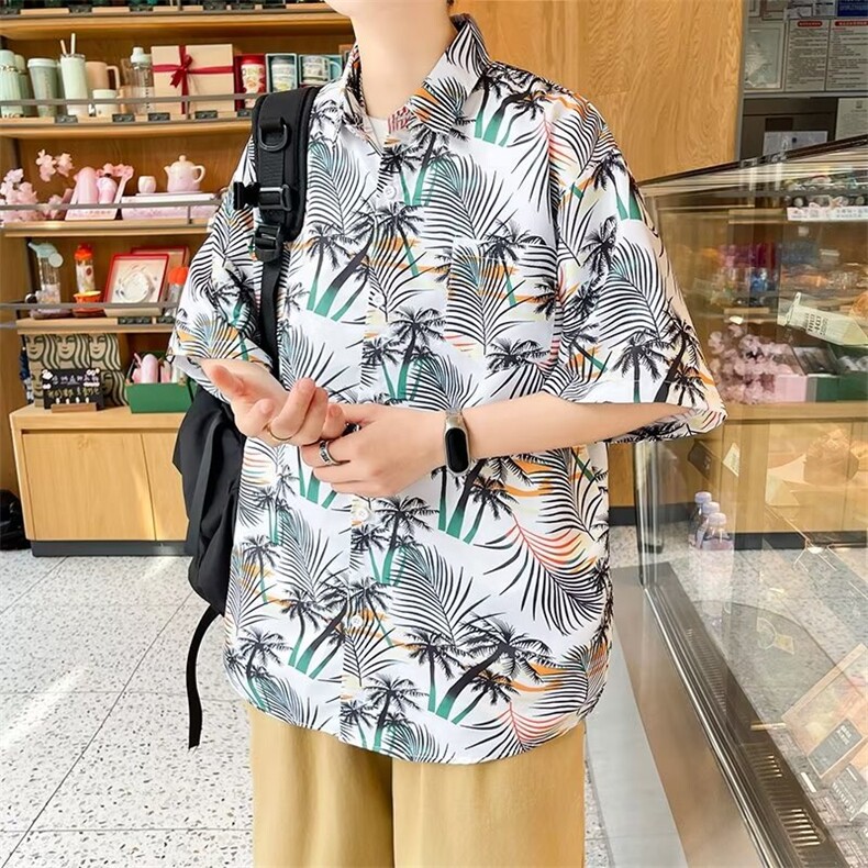 弹力布夏季男士印花短袖衬衫个性五分袖衬衣外套,男装衬衫,星座1013