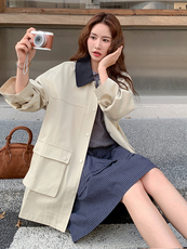 厚款气质韩版上衣春秋薄款风衣拼接女长袖纯色常规春秋小个子短款，女装短外套，浙宝305