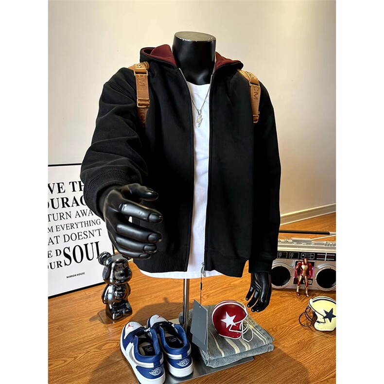 重磅高品质硬挺boxy26春装美式高街结构撞色拼接连帽卫衣开衫外套图片