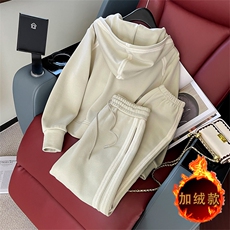 秋冬新款女式加绒卫衣卫裤套装显瘦减龄纯色休闲运动服，女装套装/套裙，江南