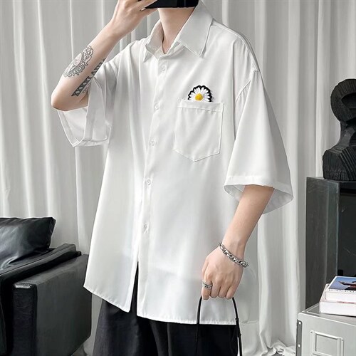 短袖衬衫男宽松上衣服港风韩版潮流五分袖衬衣外套痞帅CS128-p28,男装T恤,星座1008-2