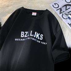 抖音直播供货纯棉260克亮面硅胶印花短袖T恤A158-T505-P28控48，男装T恤，电商A158