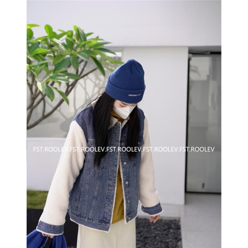 拼接毛袖牛仔外套，其它，FST