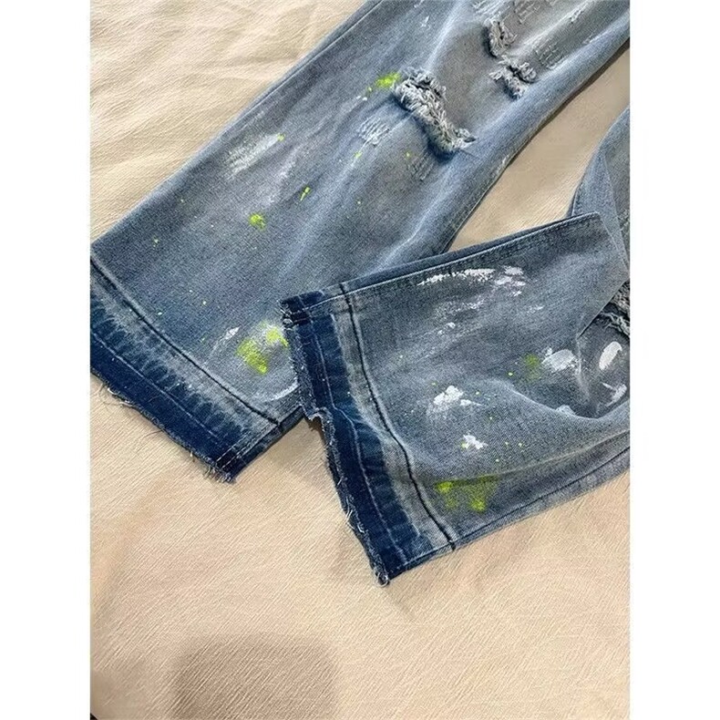 秋季牛仔裤男美式高街印花破洞潮牌时尚直筒长裤子乞丐L91533-P50,男装牛仔裤,星座1008