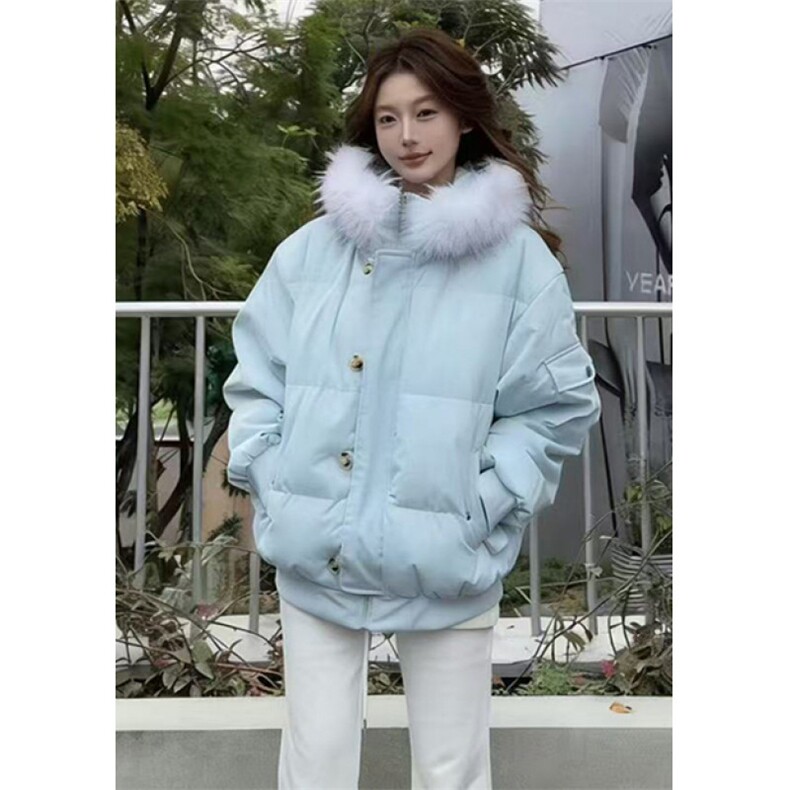 冬季蓝色连帽羽绒棉服女韩版宽松休闲加厚保暖毛领棉衣M7882,男装棉衣,星座1116A（原606A-3）