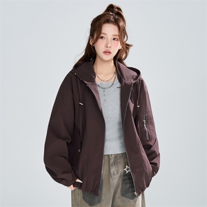 潮流百搭连帽外套女2026春季宽松休闲设计感夹克XZ309 JK8005 P75图片
