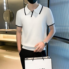 POLO衫男士英伦轻商务冰丝翻领短袖修身潮流半袖针织T恤T3372，男装T恤，星座1116A-2（原606A-1）