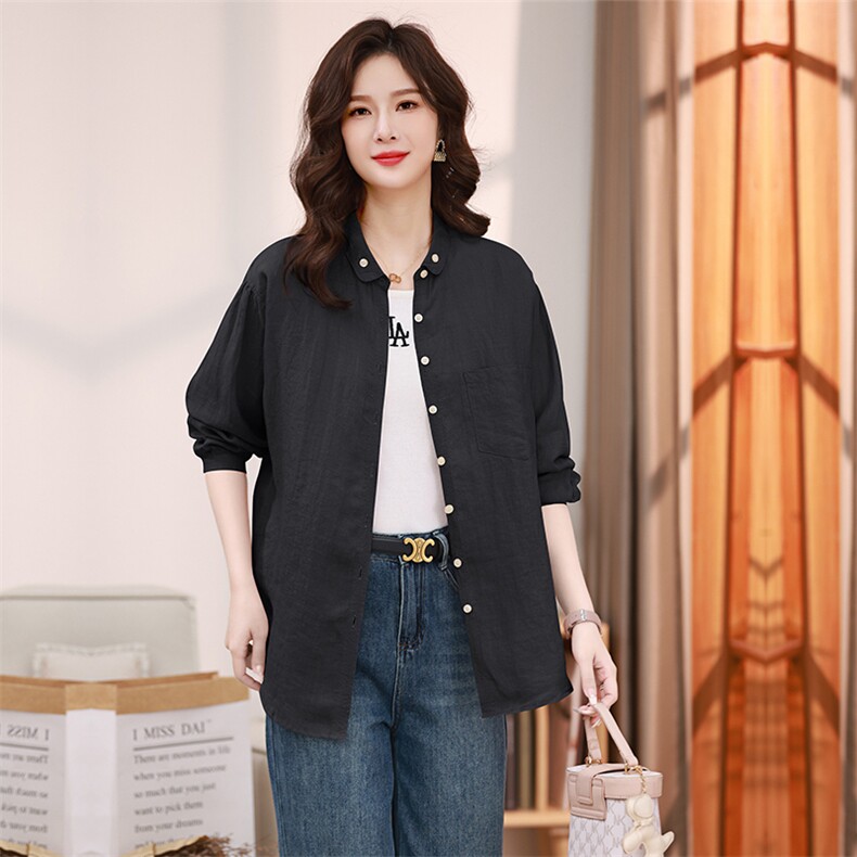 2023春装新款亚麻百搭衬衫,女装衬衫,小林双子