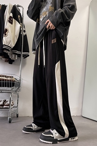 2025春季宽松冰丝条纹直筒拖地裤拼接休闲运动长裤男896-P45控68图片