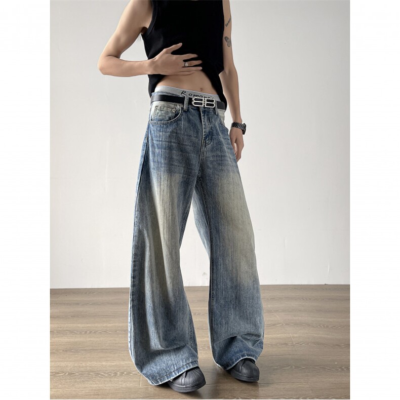 美式阔腿弯刀设计感小众街头显瘦四季牛仔裤N0634-P53，男装牛仔裤，星座308B-2