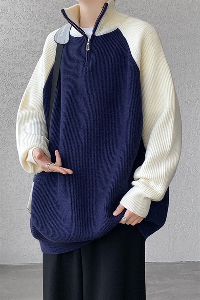 8XL-M半拉链立领毛衣外套男针织衫慵懒拼接插肩袖线衣MY19001P78,男装针织衫/毛衣,电商B312