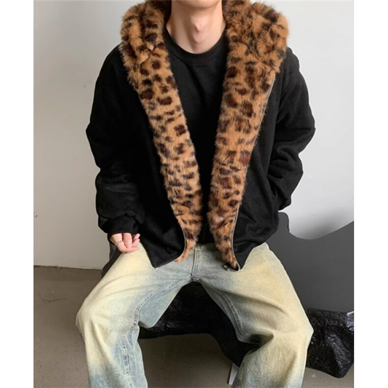 痞帅高级感垫肩豹纹棉衣外套男冬季加厚小众设计感夹克MS413,男装夹克,星座1116A（原606A-3）
