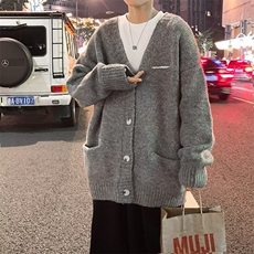 灰色V领毛衣男秋冬季美式潮牌慵懒风针织衫高级感开衫外套MY283，男装针织衫/毛衣，星座302B