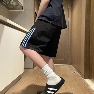 夏季新款美式潮流条纹宽松休闲冰丝五分裤B315-K25792-特p25控48图片