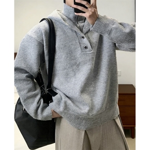 高领假两件连帽针织衫男秋冬季保暖休闲宽松毛衣 MZ07图片