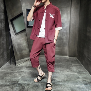 唐装男青年风男装汉服男套装七分袖春装刺绣中山装 A812 P85图片