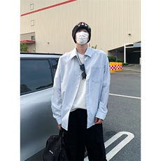 设计感日系条纹长袖衬衫男休闲衬衫复古上衣外套C2266-特价P45，男装衬衫，电商A007