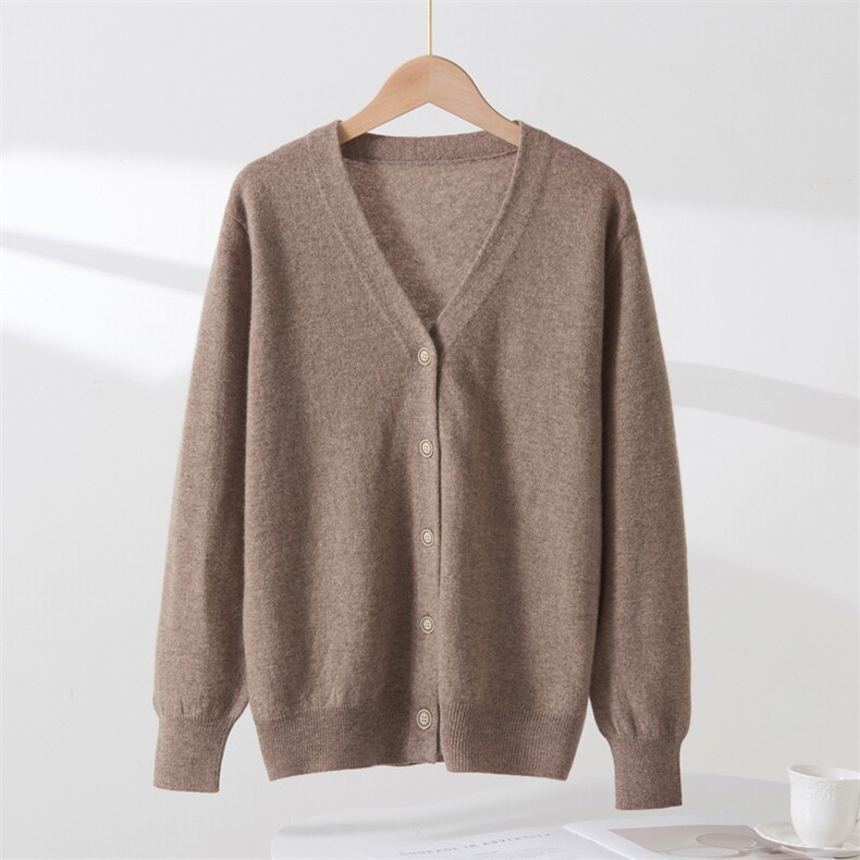 12针纯色V领开衫，女装羊毛衫，西欧羊绒