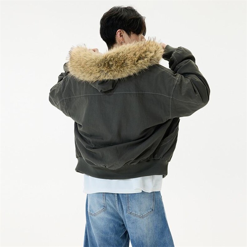 现货重磅boxy短款棉衣座山雕大毛毛领男女棉服水洗工装厚外套,男装棉衣,电商A443