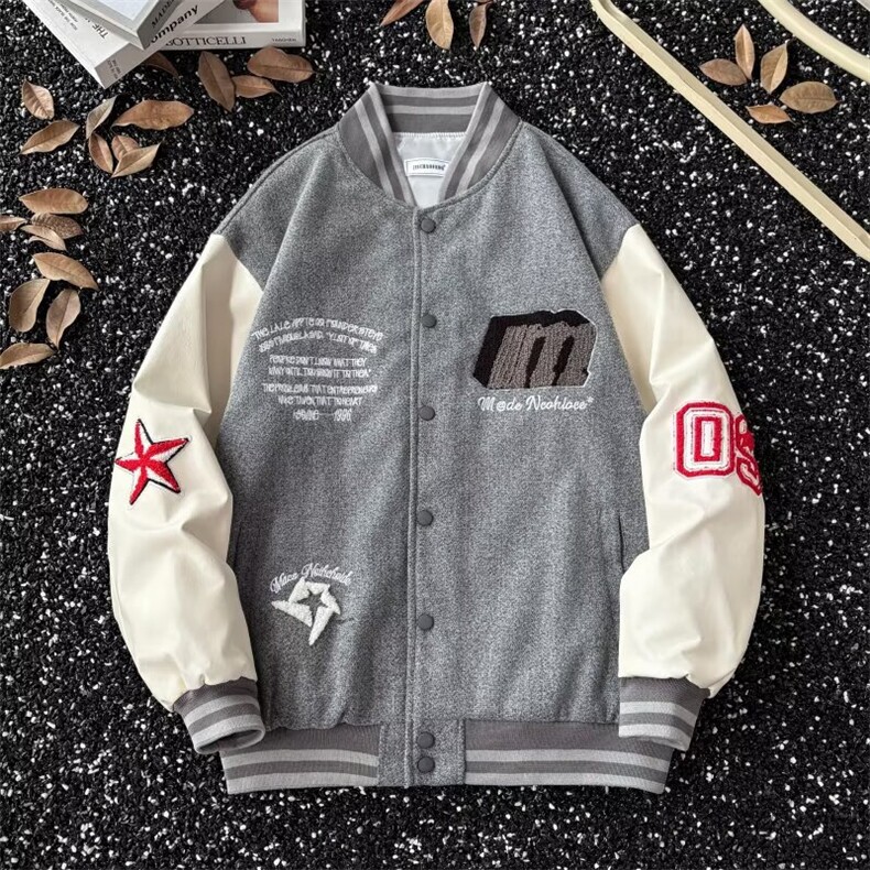 高街徽章拼接撞色棒球服男款春秋宽松字母刺绣夹克外套GAA159P70,男装夹克,星座1013-5