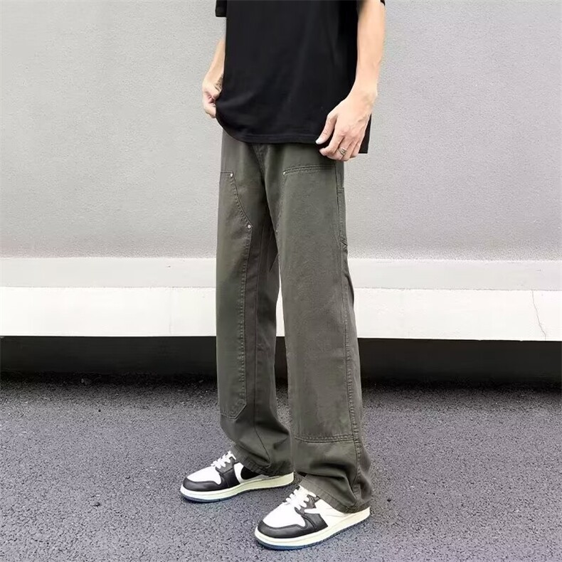 新款美式复古直筒休闲工装裤男款宽松阔腿长裤子X215-P47图片