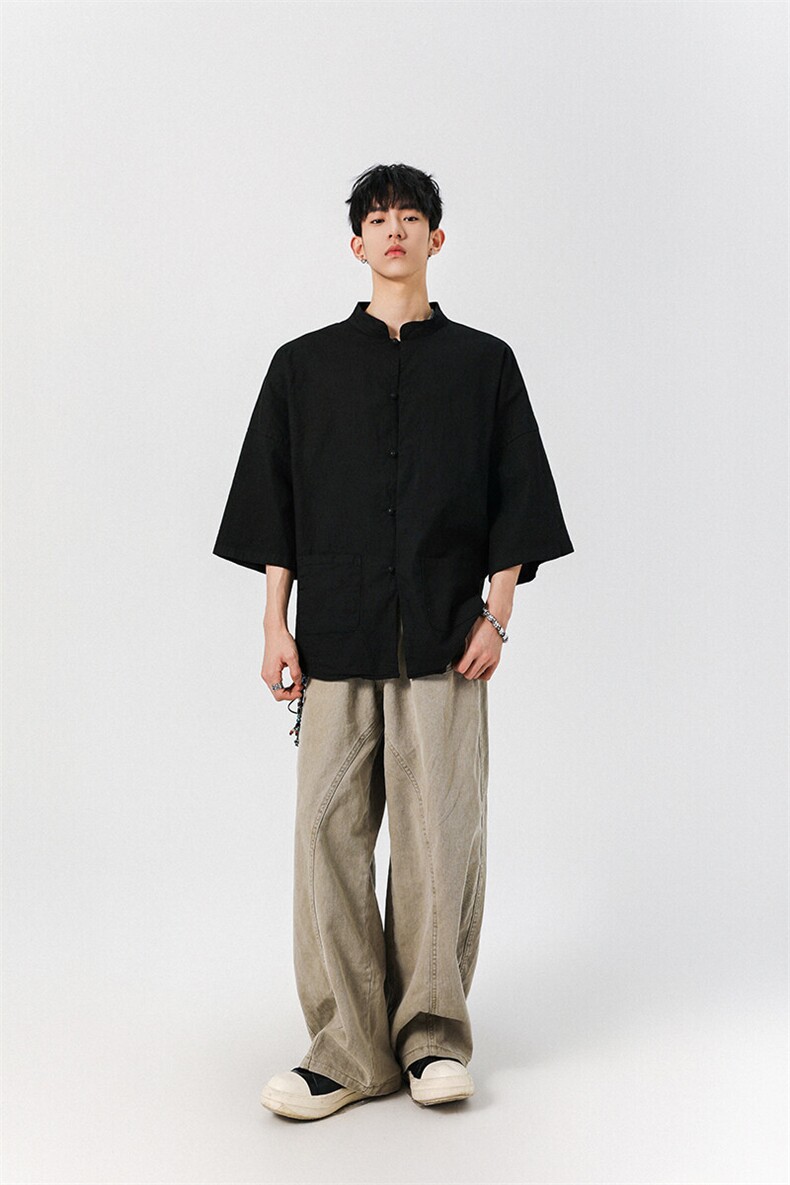 8XL-M风大码夏短袖衬衫男外套棉麻七分袖上衣CS505P60控78,男装衬衫,电商D206-1
