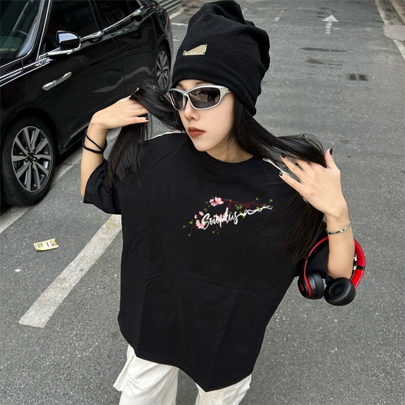 抖音得物高品质二开240克宽松纯棉美式潮牌三条杠织带短袖T恤,男装T恤,电商A486-1
