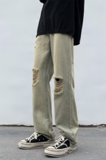 B221美式ins高街暗黑小众直筒破洞牛仔裤LK23056-P60控78，男装牛仔裤，电商B221