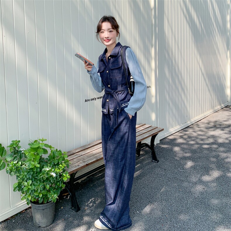 新品621-P195-K318牛仔套装上衣假2件套,女装套装/套裙,2C275