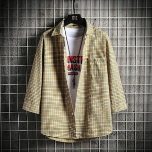 2021夏季新款男士舒适透气格子衬衣休闲七分袖衬衫DS814T图片